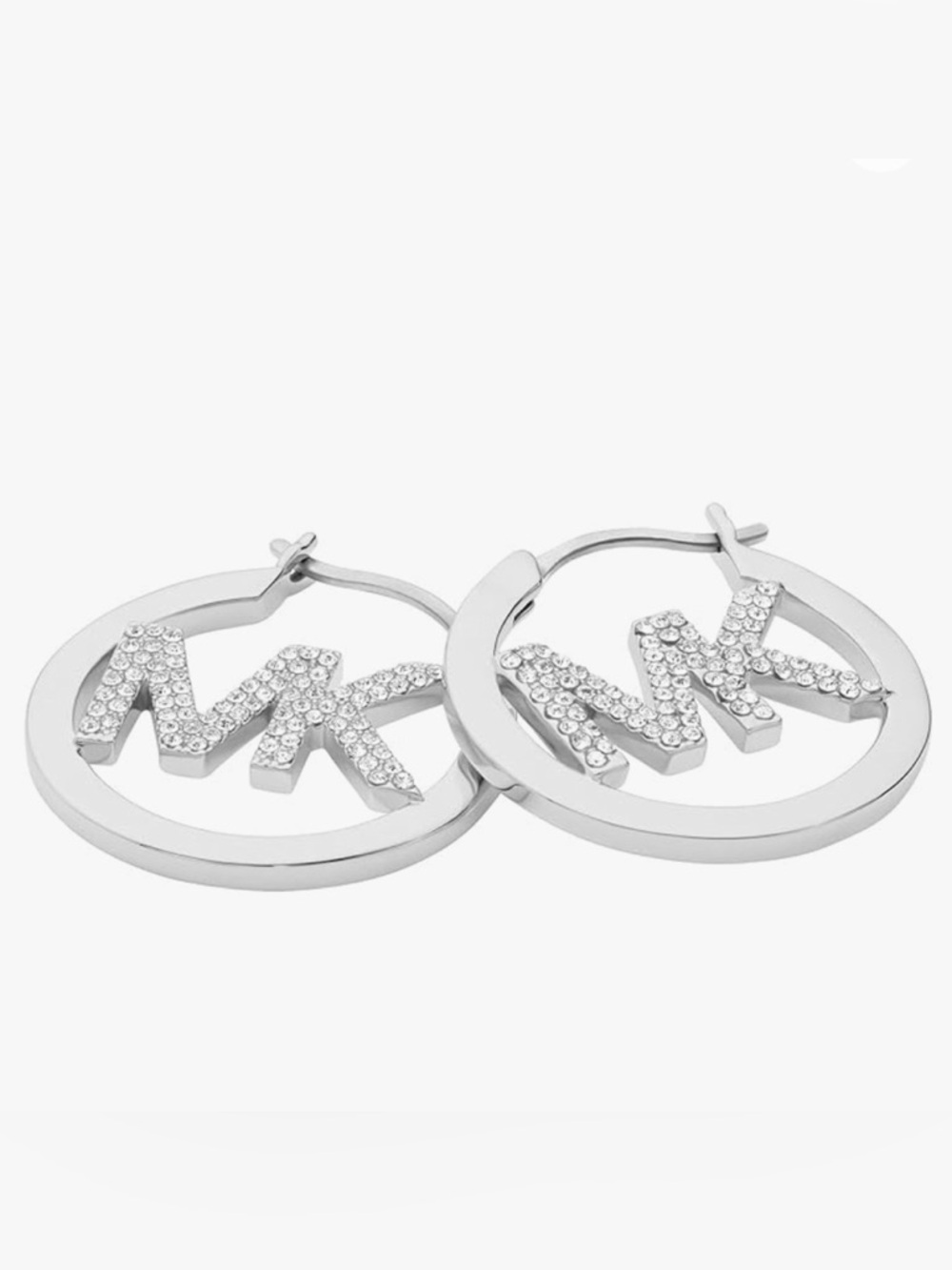 Michael Kors Silver-Tone Pave Hoop Earrings